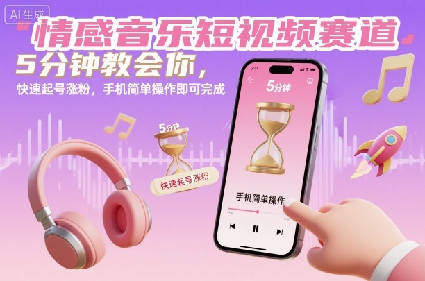 情感音乐短视频赛道，5分钟教会你，快速起号涨粉，手机简单操作即可完成-云创网