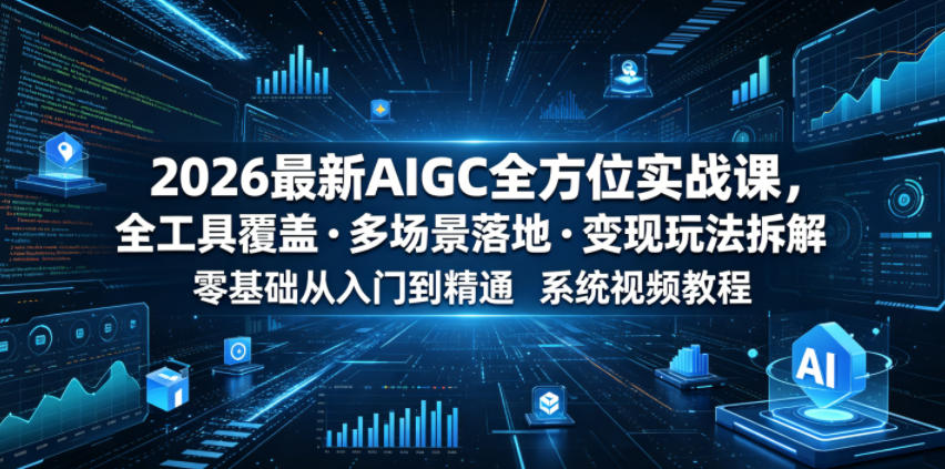 2026最新AIGC全方位实战课，全工具覆盖・多场景落地・变现玩法拆解，零基础从入门到精通系统视频教程-云创网