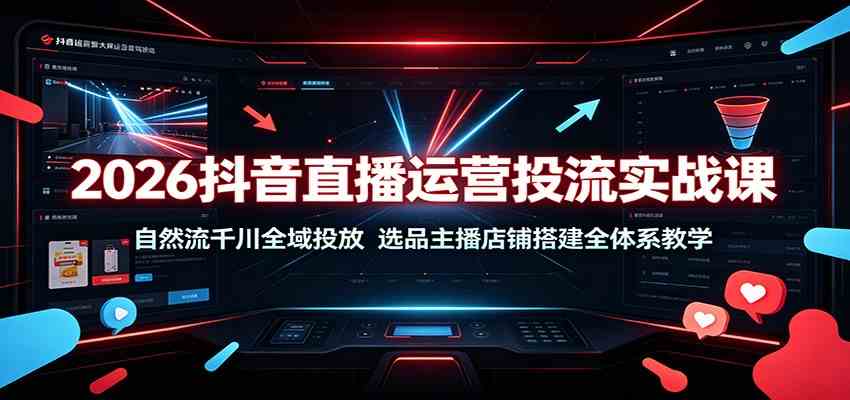2026抖音直播运营投流实战课：自然流千川全域投放，选品主播店铺搭建全体系教学-云创网