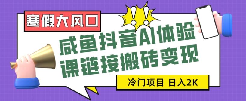寒假大风口咸鱼抖音AI体验课链接搬砖变现，全网首发冷门项目，小白可日入2K+【揭秘】-云创网