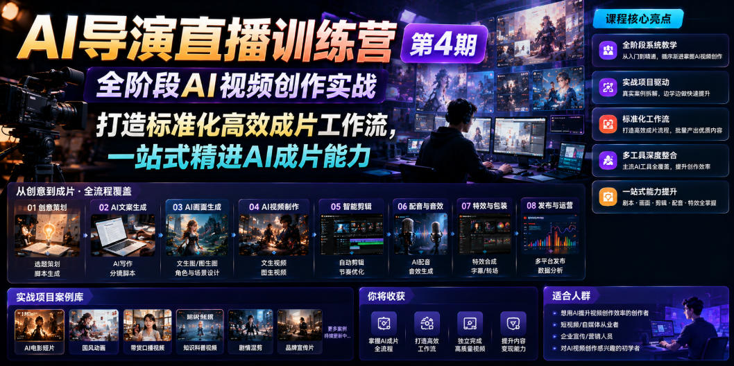 AI导演直播训练营第4期｜全阶段AI视频创作实战，打造标准化高效成片工作流，一站式精进AI成片能力-云创网