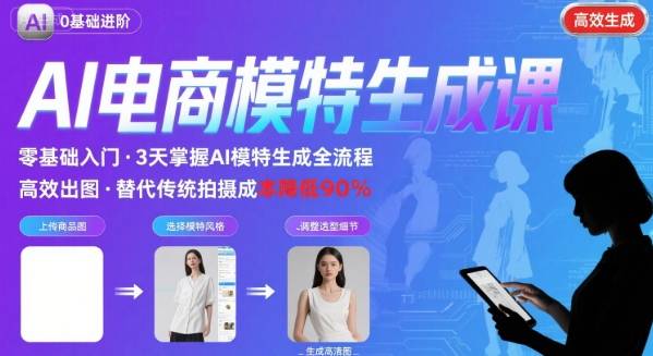 AI模特进阶课程，0基础高效生成逼真电商模特图-云创网