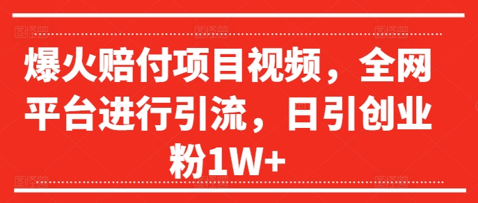 爆火赔付项目视频，全网平台进行引流，日引创业粉1W+【揭秘】-云创网