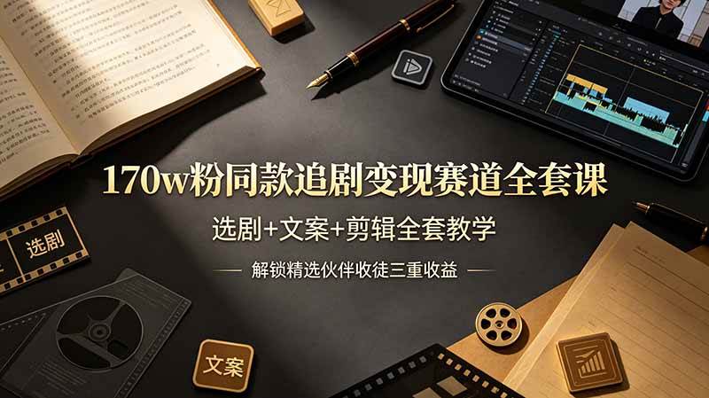 （19142期）170w粉博主同款追剧变现赛道全套课-更新，选剧+文案+剪辑全套教学，解锁精选伙伴收徒三重收益-云创网