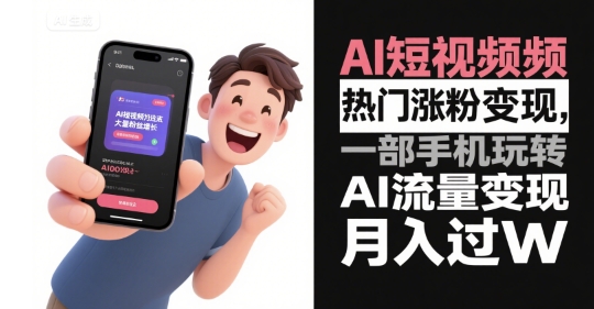 AI短视频热门涨粉变现，一部手机玩转AI流量变现，月入过W-云创网