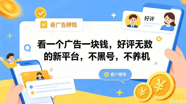 看一个广告一块钱，好评无数的新平台，不黑号，不养机，一撸几十块钱还是不错的【揭秘】-云创网