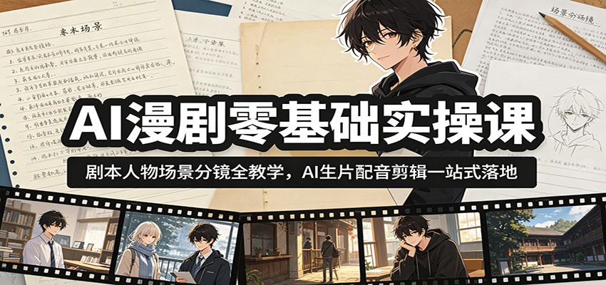 AI漫剧零基础实操课：剧本人物场景分镜全教学，AI生片配音剪辑一站式落地-云创网
