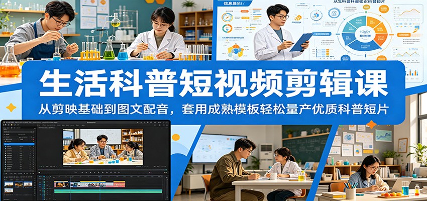 生活科普短视频剪辑课：从剪映基础到图文配音，套用成熟模板轻松量产优质科普短片-云创网