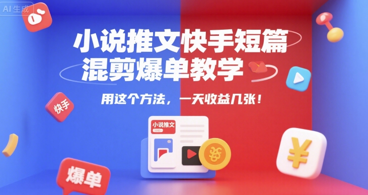 小说推文快手短篇混剪爆单教学，用这个方法，一天收益几张-云创网