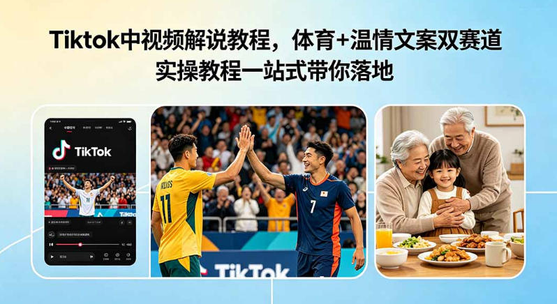 Tiktok中视频解说教程，体育+温情文案双赛道实操教程一站式带你落地，教你出海賺美刀-云创网