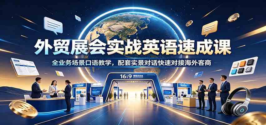外贸展会实战英语速成课：全业务场景口语教学，配套实景对话快速对接海外客商-云创网