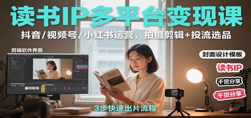 读书IP多平台变现课：抖音/视频号/小红书运营，拍摄剪辑+投流选品-云创网