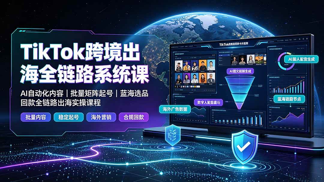 （19425期）TikTok跨境出海全链路系统课-2026年7月：AI自动化内容｜批量矩阵起号｜蓝海选品回款全链路出海实操课程-云创网