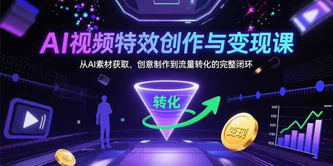 AI视频特效创作与变现课：从AI素材获取、创意制作到流量转化的完整闭环-云创网