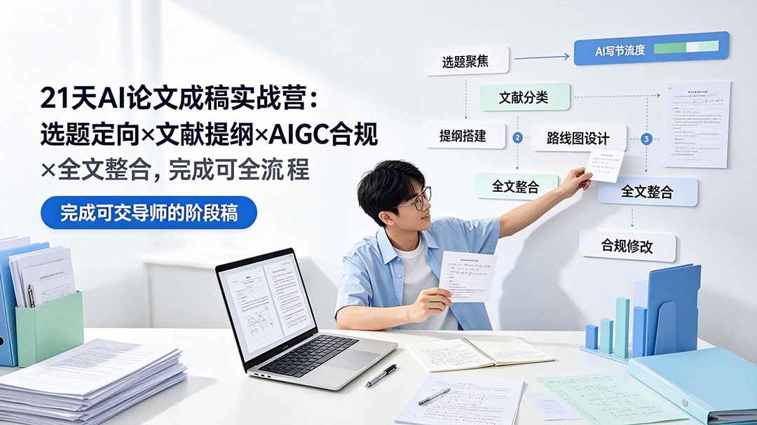（19334期）21天AI论文成稿实战营：选题定向×文献提纲×AIGC合规×全文整合，完成可交导师的阶段稿-云创网