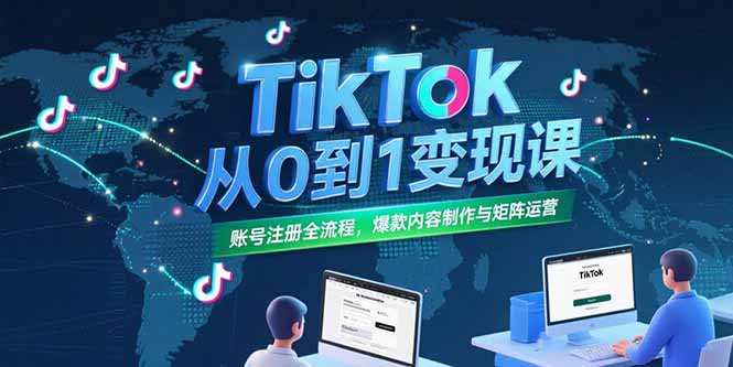 TikTok从0到1变现课，账号注册全流程，爆款内容制作与矩阵运营-云创网