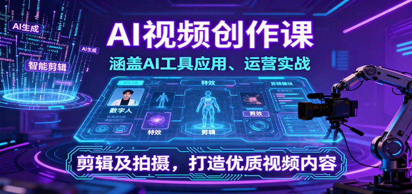 AI视频创作课，涵盖AI工具应用、运营实战、剪辑及拍摄，打造优质视频内容-云创网
