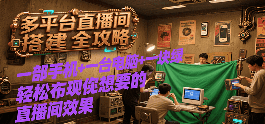 多平台直播间搭建全攻略，一部手机+一台电脑+一块绿布轻松实现你想要的直播间效果-云创网