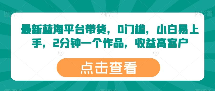 最新蓝海平台带货，0门槛，小白易上手，2分钟一个作品，收益高【揭秘】-云创网