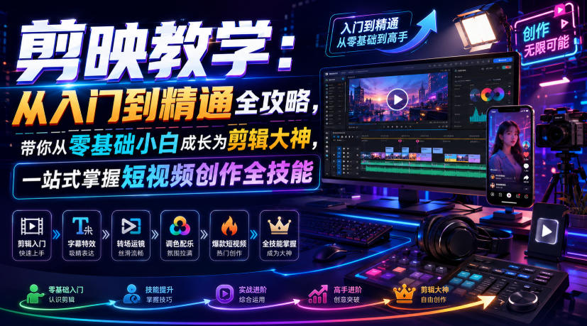 剪映教学：从入门到精通全攻略，带你从零基础小白成长为剪辑大神，一站式掌握短视频创作全技能-云创网