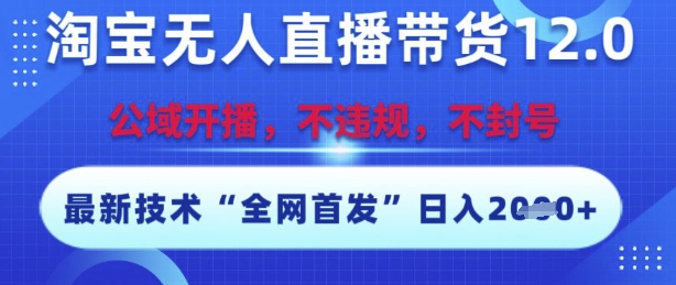 淘宝无人直播带货12.0，最新技术，不封号，不违规，操作简单，开播爆单，日入多张【揭秘】-云创网
