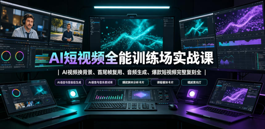 AI短视频全能训练场实战课｜AI视频换背景、首尾帧复用、音频生成、爆款短视频完整复刻全套实操教学-云创网