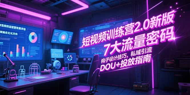 短视频训练营2.0新版，7大流量密码/钩子设计技巧/私域引流/DOU+投放指南-云创网
