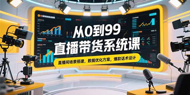 从0到99直播带货系统课，直播间场景搭建，数据优化方案，爆款话术设计-云创网