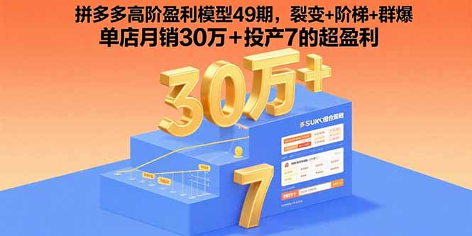 拼多多高阶盈利模型49期，裂变+阶梯+群爆  单店月销30万+投产7的超盈利-云创网
