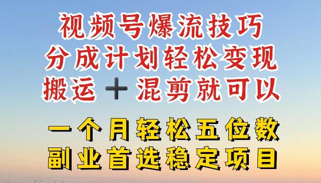 视频号爆流技巧，分成计划轻松变现，搬运 +混剪就可以，一个月轻松五位数稳定项目【揭秘】-云创网