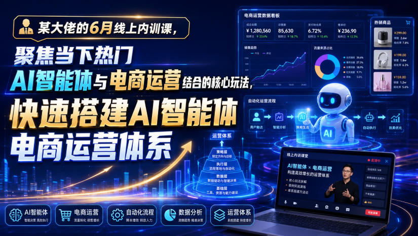 某大佬的6月线上内训课，聚焦当下热门AI智能体与电商运营结合的核心玩法，快速搭建AI智能体电商运营体系-云创网