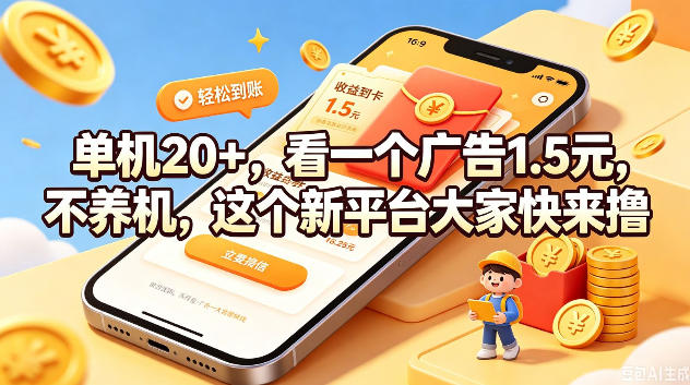 单机20+，看一个广告1.5米，不养机，这个新平台大家快来撸【揭秘】-云创网