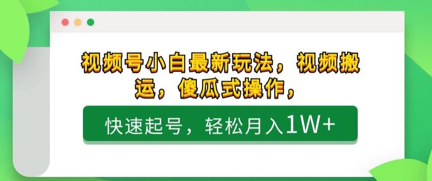 视频号小白最新玩法，视频搬运，傻瓜式操作，快速起号，轻松月入1W+-云创网
