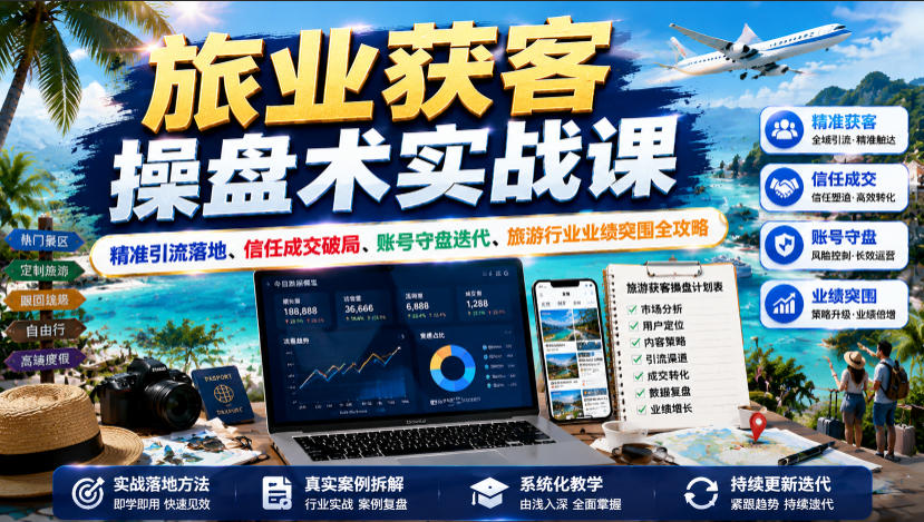 旅业获客操盘术实战课｜精准引流落地、信任成交破局、账号守盘迭代、旅游行业业绩突围全攻略-云创网