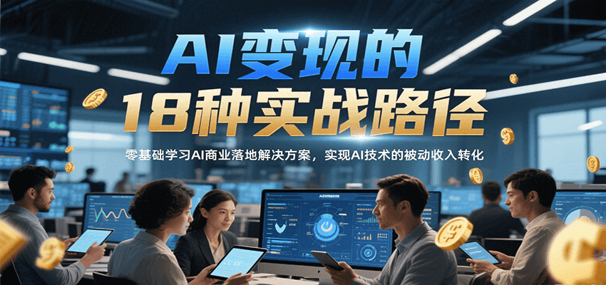 AI变现的18种实战路径，零基础学习AI商业落地解决方案，实现AI技术的被动收入转化-云创网