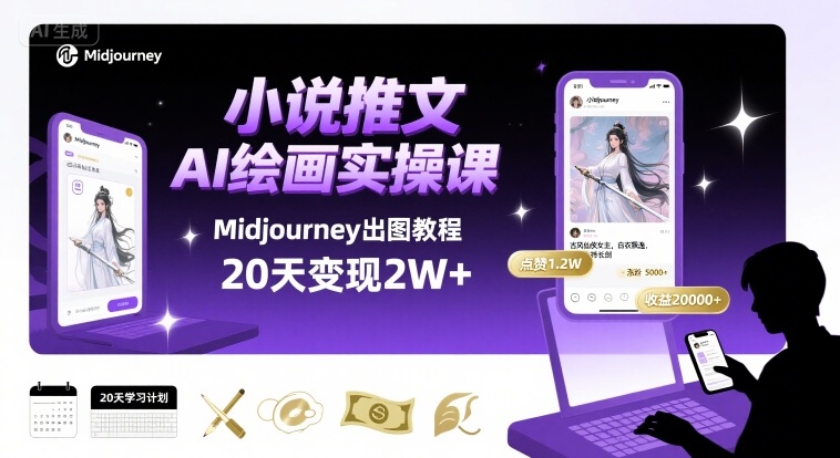 小说推文干货分享之AI绘画MJ出图实操课，用Midjourney做小说推文，20天挣2w-云创网