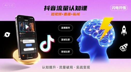 抖音流量认知课，短视频+直播+私域，认知提升，闪电开悟-云创网