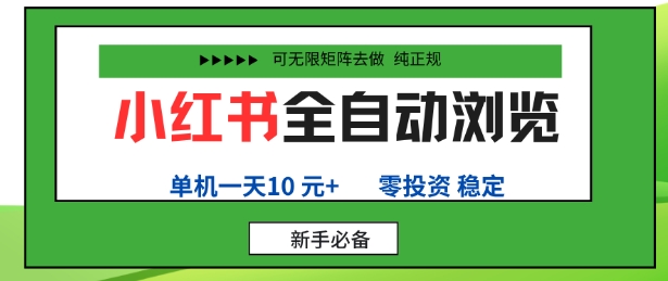 小红书全自动浏览项目，零投资，全程手机去跑，单账号一天10米+，可无限矩阵去做【揭秘】-云创网