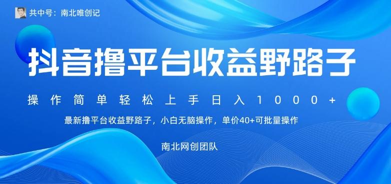最新撸抖音平台收益野路子，操作简单，单价高，小白可无脑操作可日入1000+-云创网