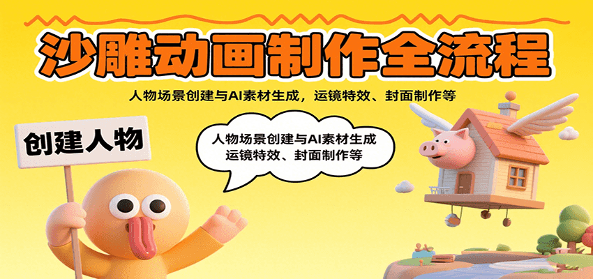 沙雕动画制作全流程：人物场景创建与AI素材生成，运镜特效、封面制作等-云创网