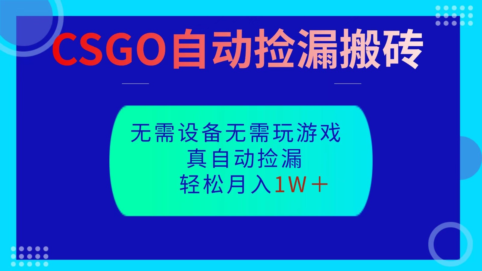 CSGO自动捡漏搬砖，当天操作当天见结果，无需了解游戏，包教包会包落地-云创网