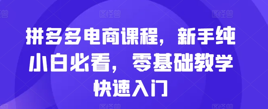 拼多多电商课程，新手纯小白必看，零基础教学快速入门-云创网
