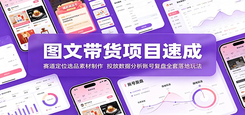 图文带货项目速成：赛道定位选品素材制作，投放数据分析账号复盘全套落地玩法-云创网