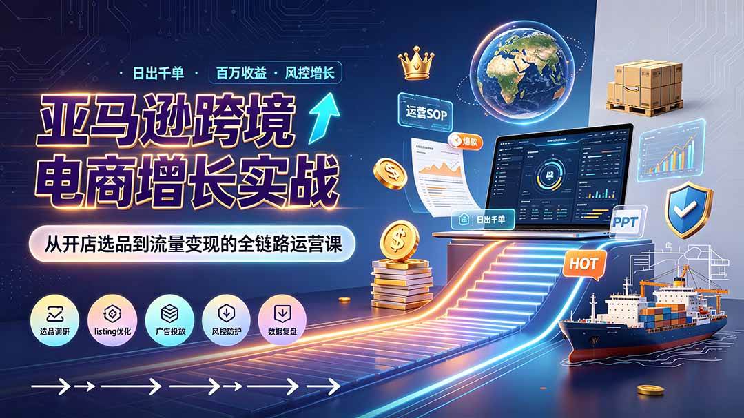（19308期）亚马逊0-1孵化特训营8期：从注册风控到稳定日出千单实战，规避审核封店风险，标准化执行流程落地-云创网