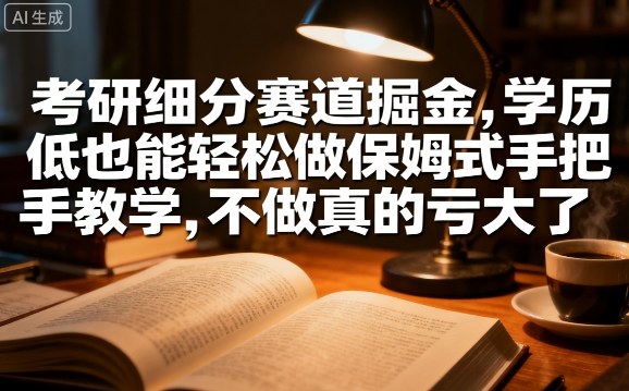 考研细分赛道掘金，日入1k+，学历低也能轻松做保姆式手把手教学，不做真的亏大了【揭秘】-云创网