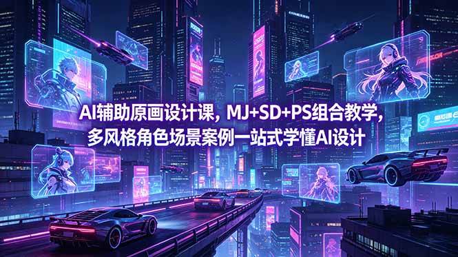 （18731期）AI辅助原画设计课，MJ+SD+PS组合教学，多风格角色场景案例一站式学懂AI设计-云创网
