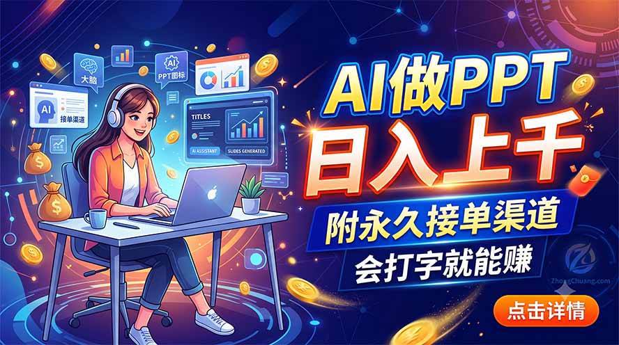 （19644期）AI做PPT日入上千，附永久接单渠道，会打字就能赚-云创网