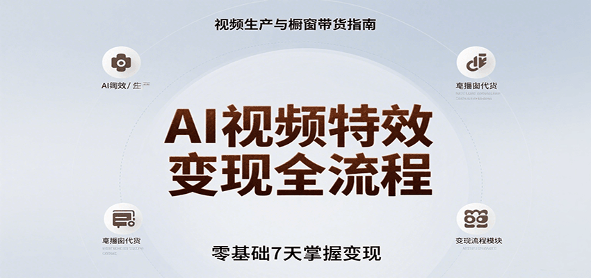 AI视频特效变现全流程，零基础7天掌握视频生产到橱窗带货变现-云创网