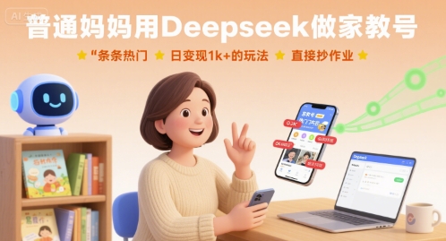 普通妈妈用Deepseek做家教号，条条热门，日变现1k+的玩法，直接抄作业-云创网