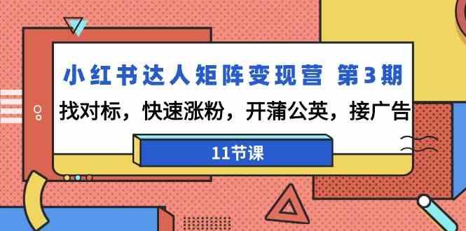 小红书达人矩阵变现营第3期，找对标，快速涨粉，开蒲公英，接广告(11节课)-云创网